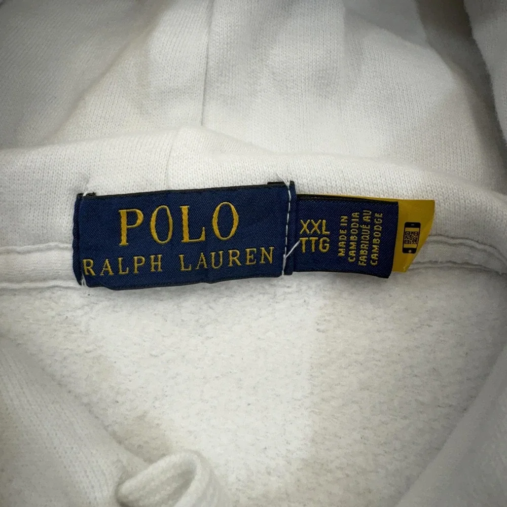Polo Ralph Lauren Hoodie Mens 2XL White Pullover Logo Spell Out Preppy Pony